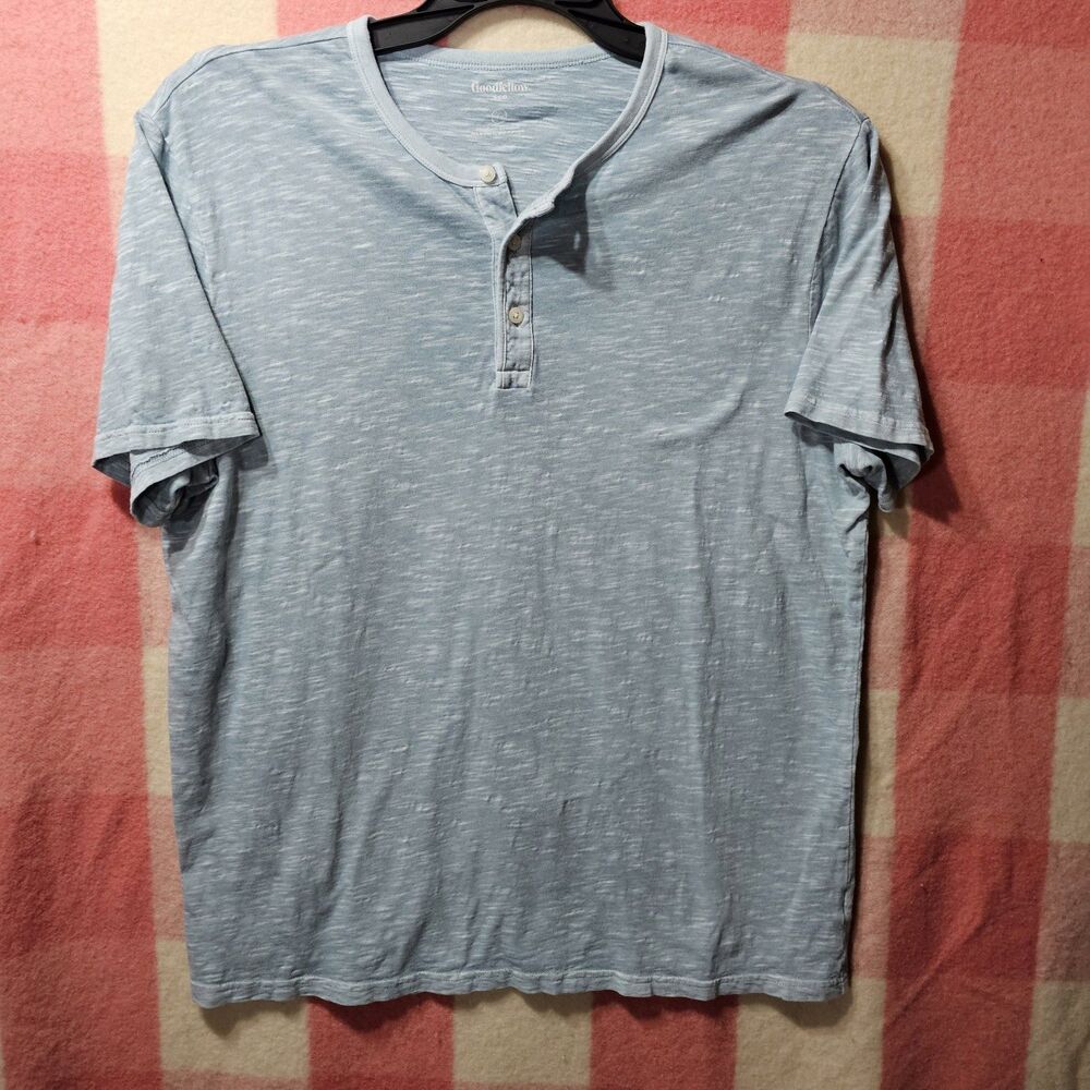 Goodfellow Henley Shirt Mens Large Blue Short Sleeve